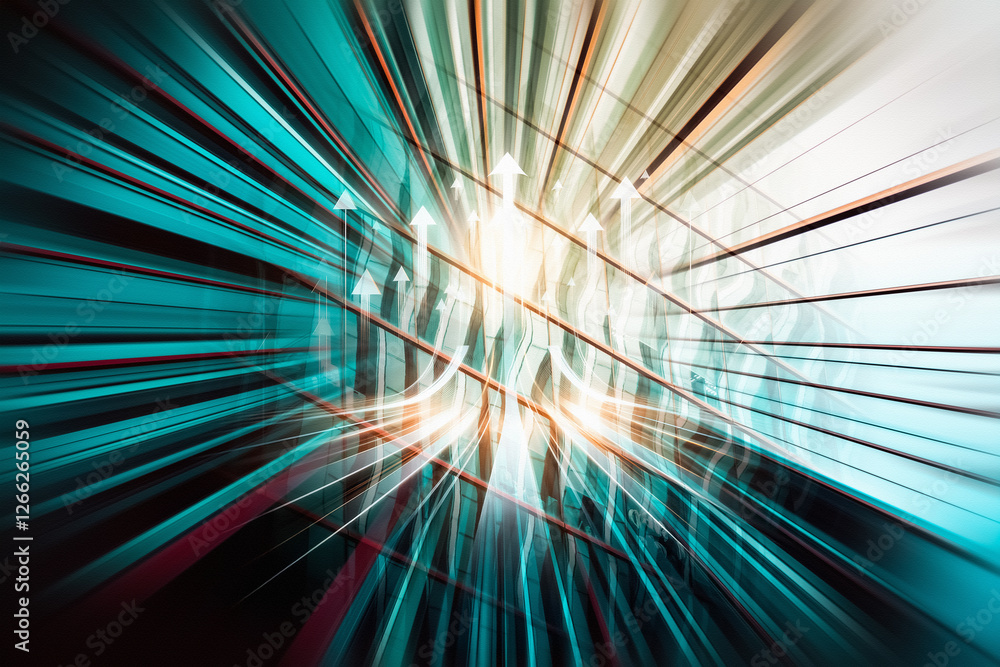 Aufkleber Dynamic abstract concept of business growth and motion in Hong Kong. Futuristic vision depicted with bright teal and orange lines creating a sense of speed and progress.