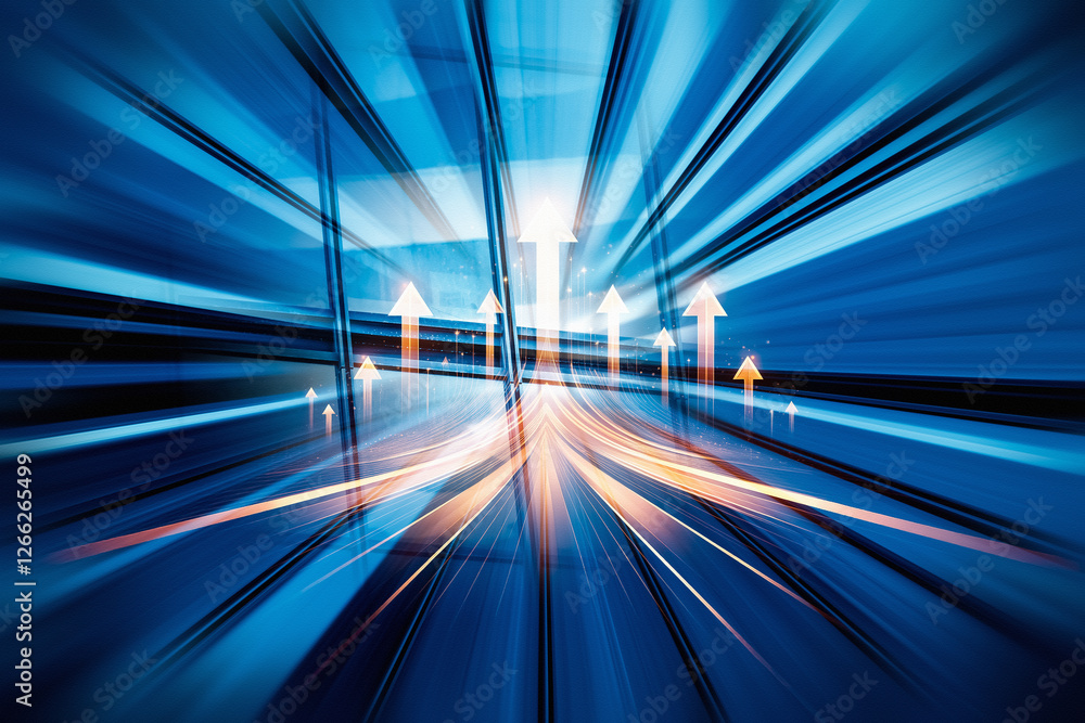 Fototapete hong kong business concept with fast, directional growth represented by upward arrows and dynamic bl