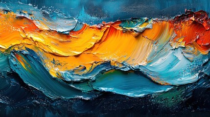Abstract Impasto Painting Ocean Waves Texture