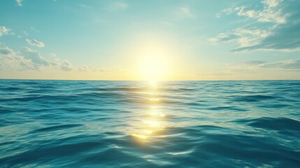 Obraz premium Ocean sunset, calm waves, clear sky, travel brochure