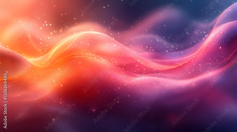 Poster ethereal glow abstract design with shimmering particles in vibrant colors