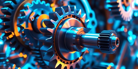 Close-up view of interconnected steel gears in an advanced mechanical system, representing industry, engineering, precision machinery, and automation in modern manufacturing environments

