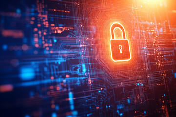 Cybersecurity Concept with Digital Lock Symbol and Data Protection Theme