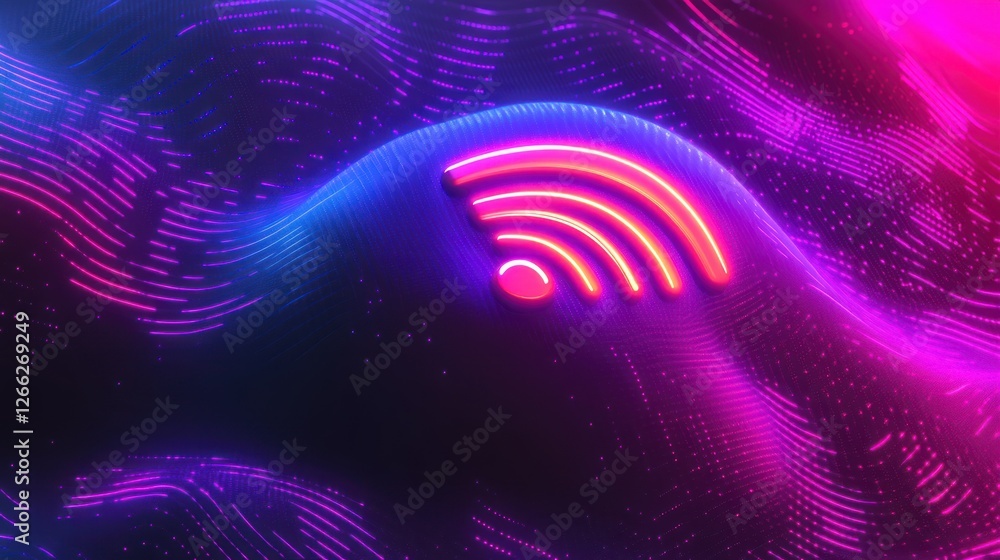 Aufkleber neon wifi signal on abstract data wave