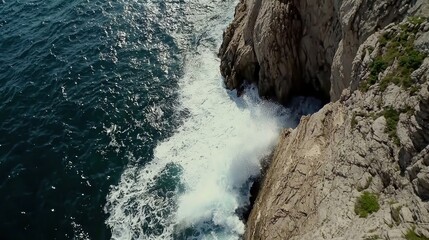 Coastal Waves Crashing Against Cliffs, Dramatic Seascape