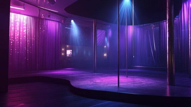 empty purple lit strip club stage