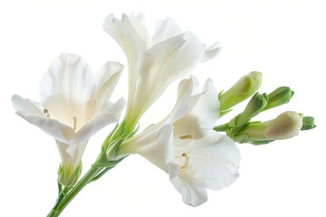 Fototapeta premium White Freesia Isolated on White Background. Beautiful Freesia Flower