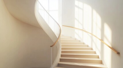 Obraz premium sunlit modern staircase architecture photography