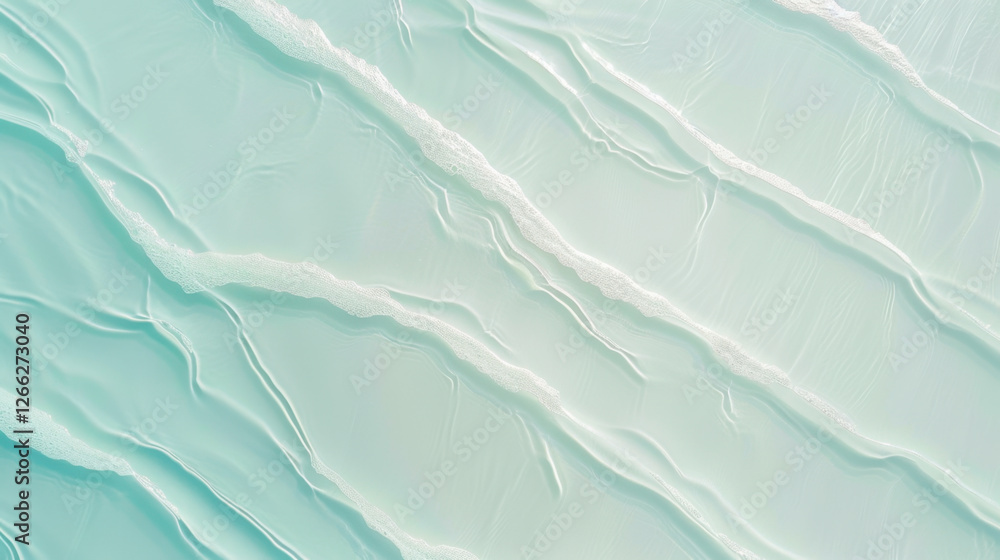Poster aerial view of gentle ocean waves creating patterns on serene turquoise surface, evoking sense of ca