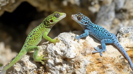 Fototapeta premium Stunning Close-Up of Two Vividly Colored Geckos
