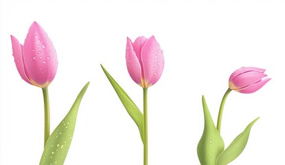 Obraz premium Vector Illustration of Pink Tulip Flowers with Dew Drops on Petals in a Minimalist Style