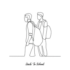 Obraz premium One continuous line drawing of Back to school vector illustration. Students activity after holiday in design illustration simple linear style vector concept. Suitable for education design asset.
