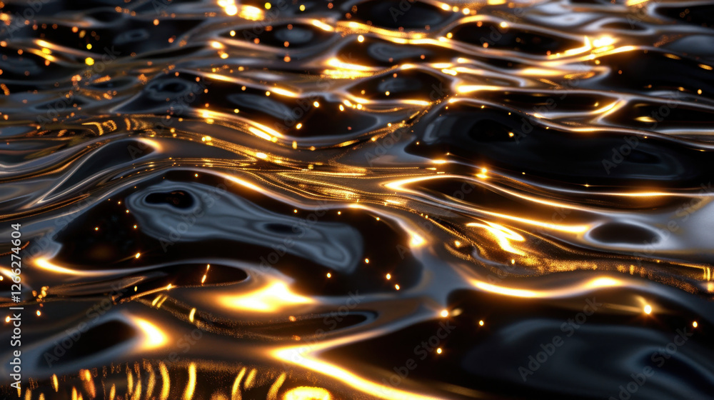 Aufkleber shimmering water surface with golden reflections and ripples, creating mesmerizing visual effect. in