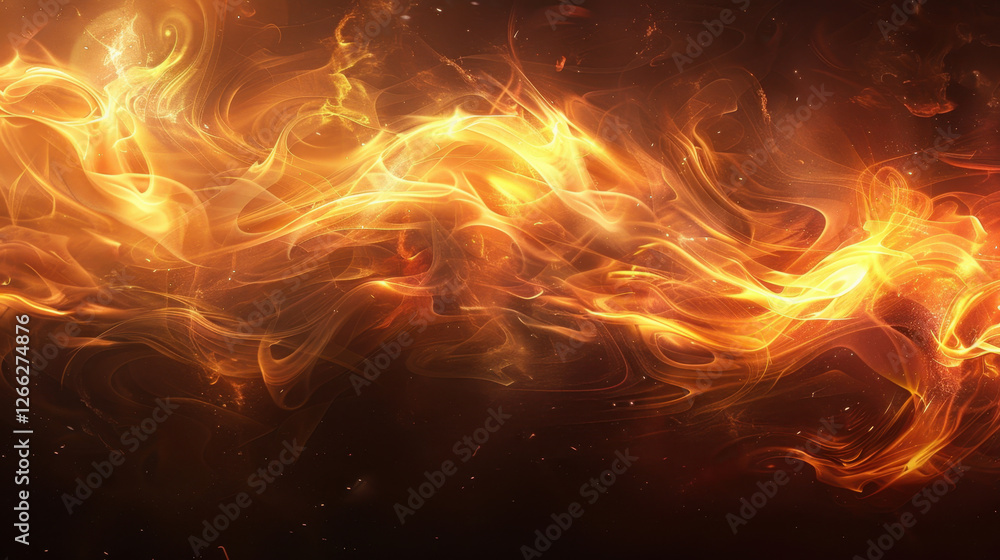 Poster abstract fiery background with swirling orange and yellow flames, creating dynamic and energetic atm