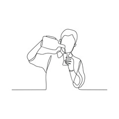 One continuous line drawing of Bartender in the pub vector illustration. Mixed beverage activity design in simple linear continuous style vector concept. nightlife activity for your asset design