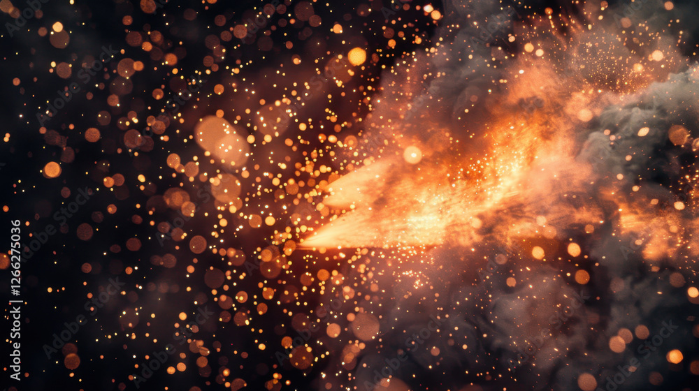 Aufkleber abstract explosion of orange and gold particles with smoke, creating dynamic and vibrant visual effe