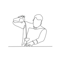 One continuous line drawing of Bartender in the pub vector illustration. Mixed beverage activity design in simple linear continuous style vector concept. nightlife activity for your asset design