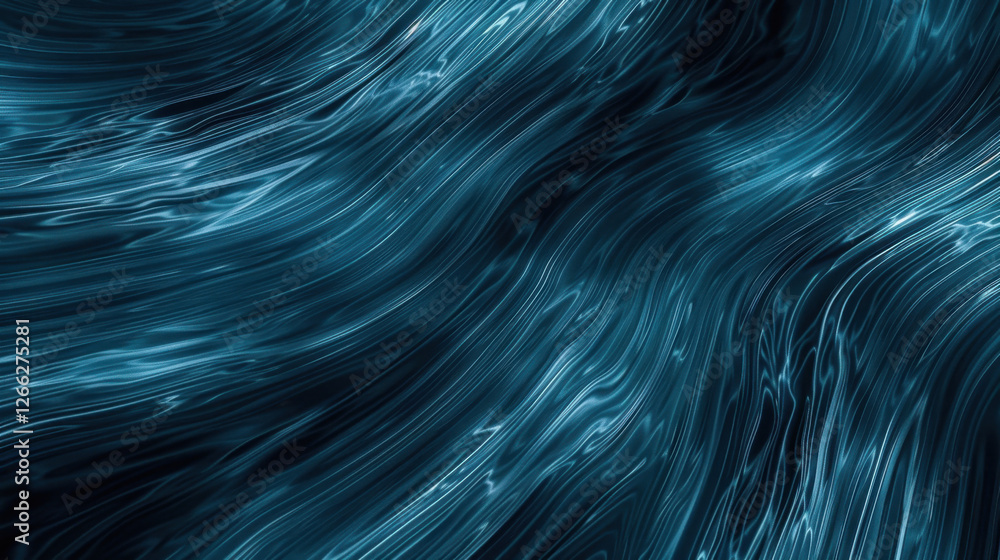 Poster Abstract blue waves create mesmerizing flow, showcasing fluid motion and depth in digital art style. dynamic patterns evoke sense of tranquility and movement