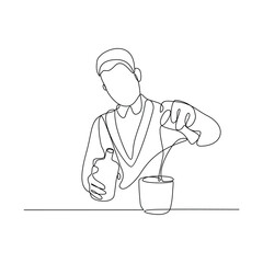 One continuous line drawing of Bartender in the pub vector illustration. Mixed beverage activity design in simple linear continuous style vector concept. nightlife activity for your asset design