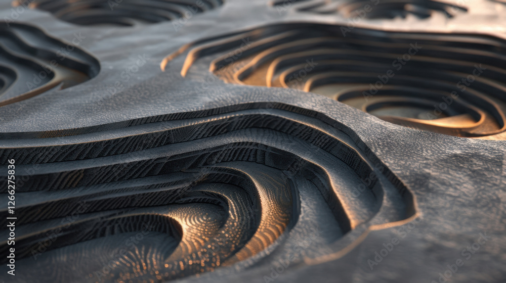 Poster textured surface with layered patterns and shadows, showcasing depth and dimension. interplay of lig