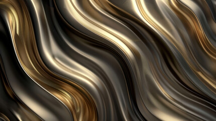 Obraz premium Sleek metallic waves in gold and bronze create dynamic, flowing texture. This abstract design evokes sense of elegance and modernity, perfect for various creative projects