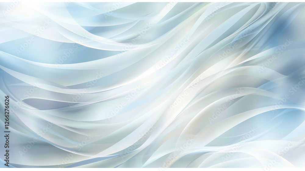 Poster soft, flowing abstract background with light blue and white waves, creating serene and calming atmos