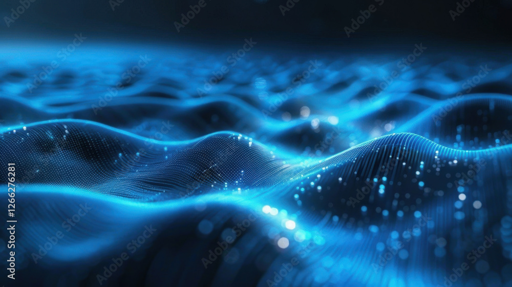 Aufkleber mesmerizing abstract representation of blue waves with glowing particles, creating sense of depth an