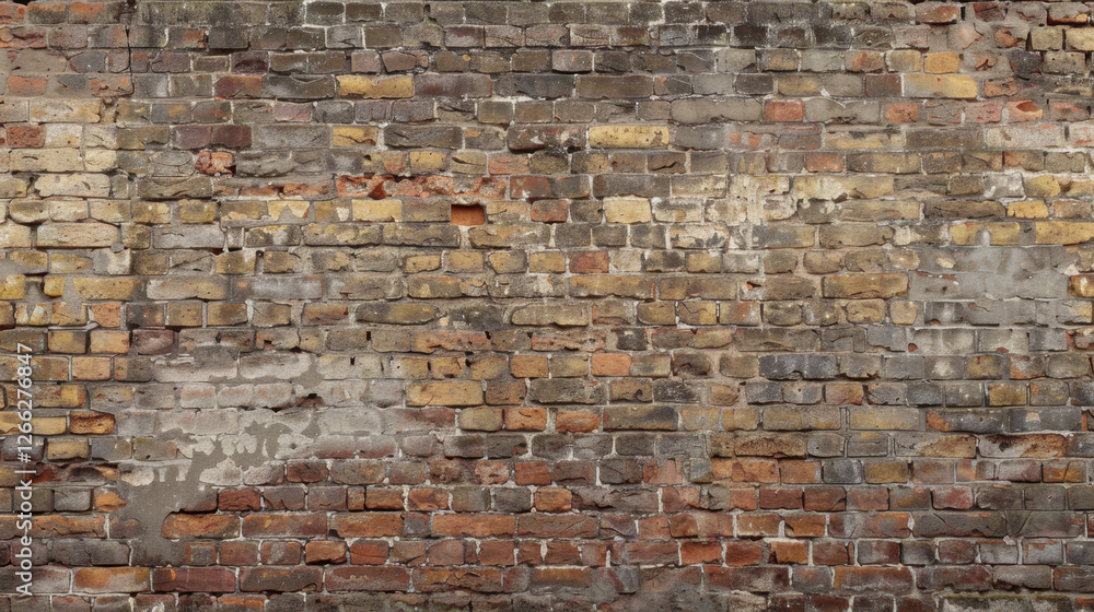 Poster old brick wall with various colors and textures, showcasing weathered surfaces and unique patterns. 