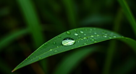 Water Drop on Green Leaf Macro Shot with Shallow Depth of Field