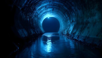 Naklejka premium Dark Tunnel, Waterway, Concrete Walls, Mysterious Interior, Possible Use Stock Photo