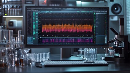 Lab computer with audio waveform display
