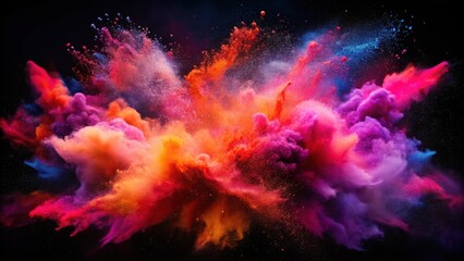 A vibrant explosion of multicolored powder, a captivating spectacle of swirling hues and dynamic energy, creates a mesmerizing visual masterpiece.