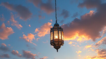 Obraz premium Filigree lantern glowing against a breathtaking sky during twilight hour