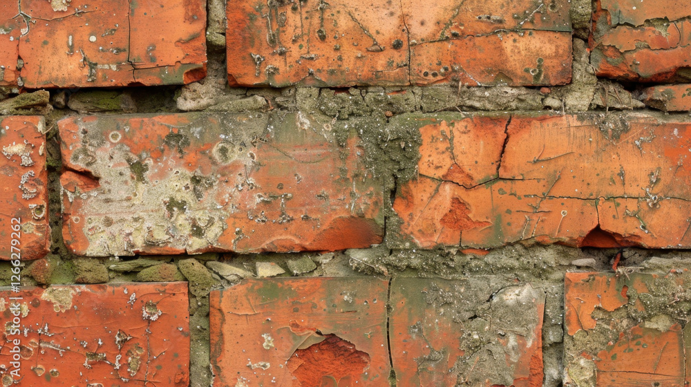 Poster old brick wall with weathered texture and peeling paint, showcasing rustic charm and character. surf