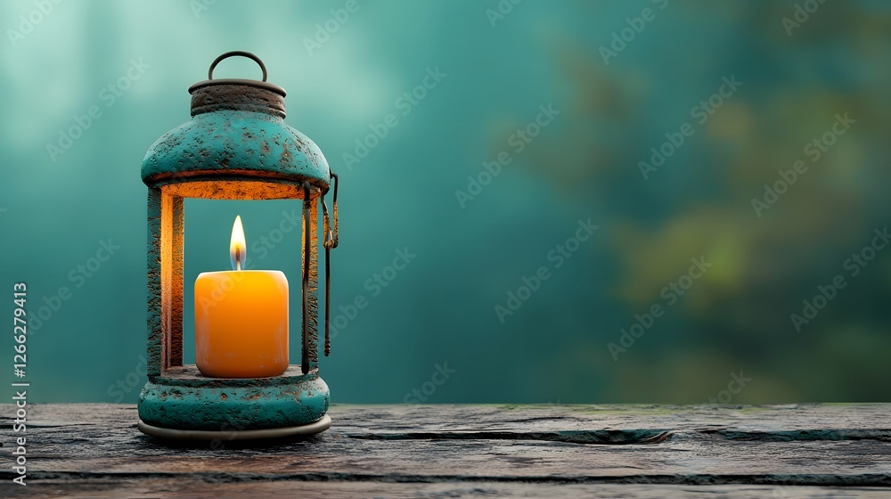 Poster a 3d rendered image of an antique lantern with a warm glowing birthday candle inside creating a rust