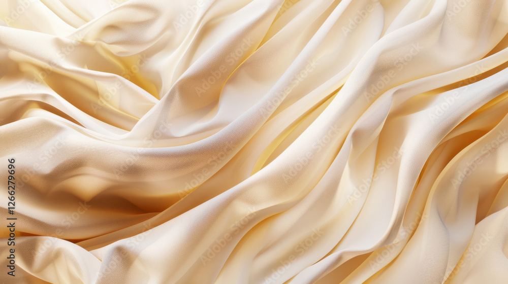 Poster soft, flowing fabric in creamy beige color, creating elegant waves and textures. smooth surface adds