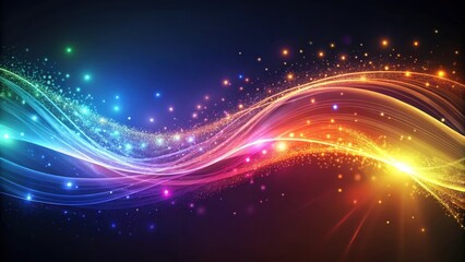 Obraz premium Abstract Colorful Glowing Wave with Sparkling Dust Particles and Energetic Light Trails