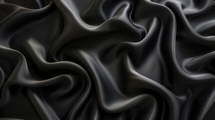 Obraz premium Luxurious black satin fabric with smooth, flowing texture and elegant drapes. Perfect for fashion, upholstery, or artistic backgrounds