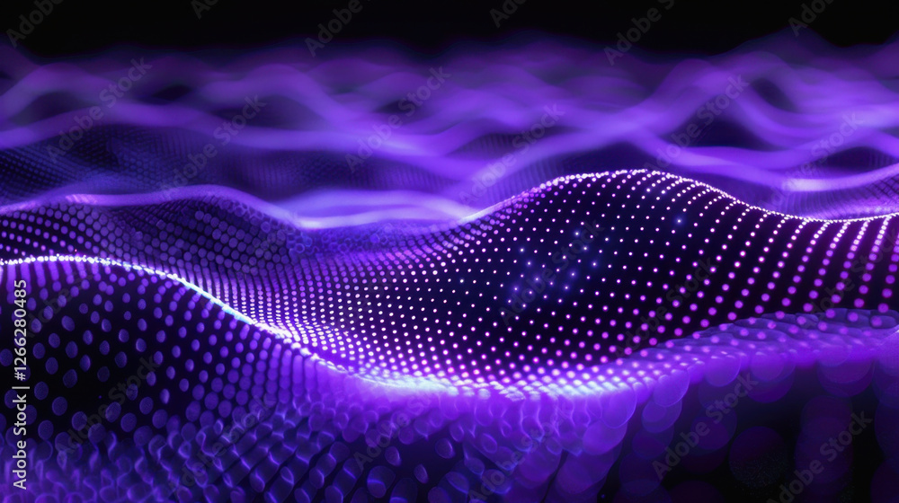 Poster abstract digital waves in purple tones, creating mesmerizing visual effect. flowing patterns evoke s
