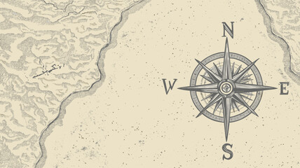 Fototapeta premium Vintage Map with Compass Rose