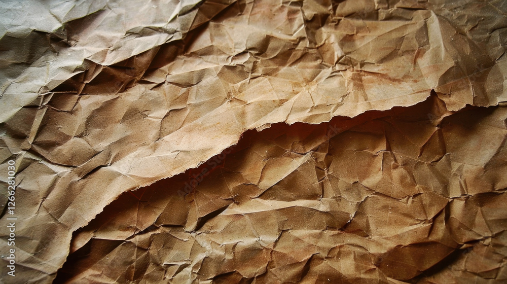 Poster crumpled brown paper texture with creases and folds, creating rustic and vintage feel. ideal for bac
