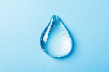 Translucent gel drop with trapped bubbles on a blue background