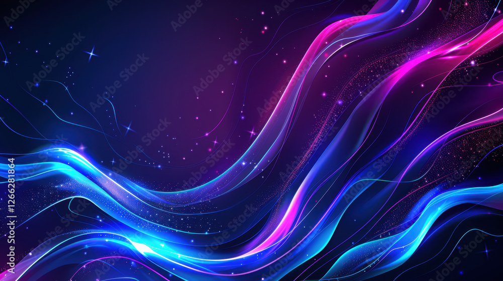 Aufkleber colorful abstract waves with glowing lines and stars on dark background, creating vibrant and dynami