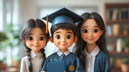 Happy single Parent Hugging Graduate in School Uniform, Heartwarming Family Moment