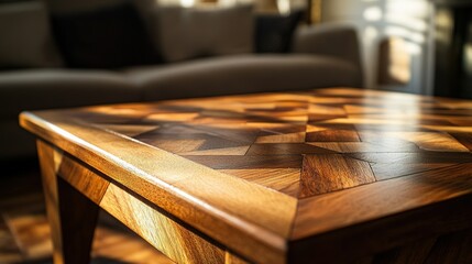 Obraz premium Intricate Wooden Coffee Table Geometric Design