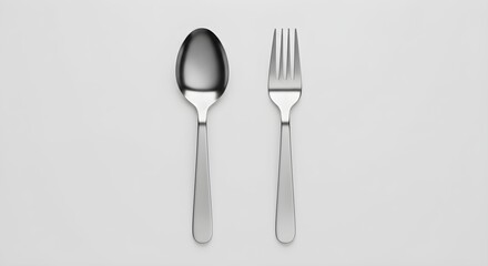 A spoon and fork isolated on a white background, showcasing their sleek and simple design.