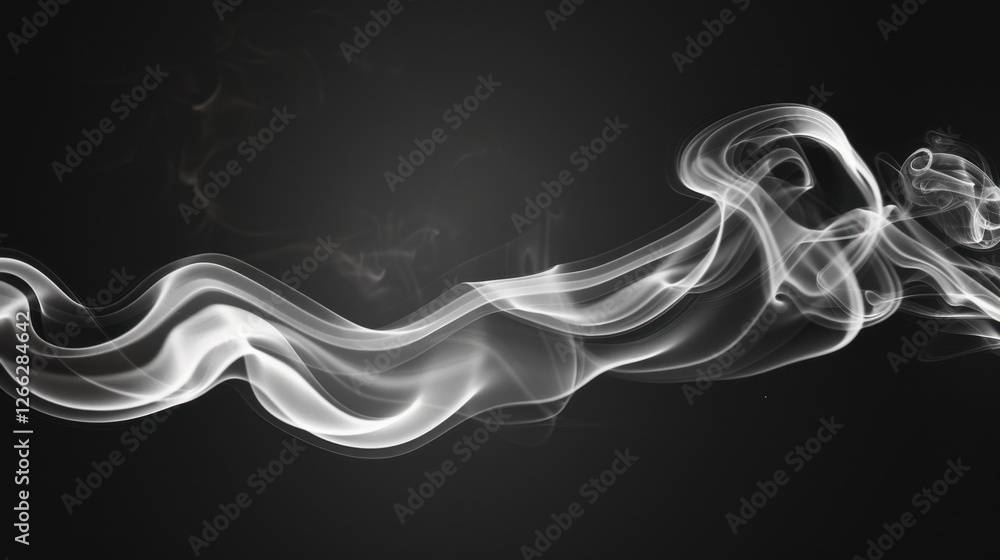 Poster smooth white smoke swirls gracefully against dark background, creating ethereal and mysterious atmos