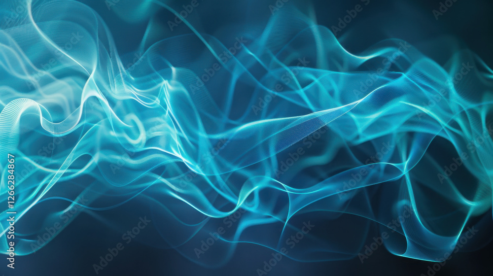 Poster ethereal blue waves of light create mesmerizing abstract background, evoking sense of calm and fluid