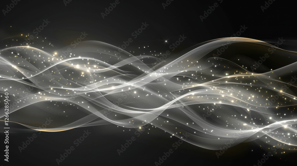 Poster abstract wave design with shimmering lights and soft curves, creating sense of elegance and movement