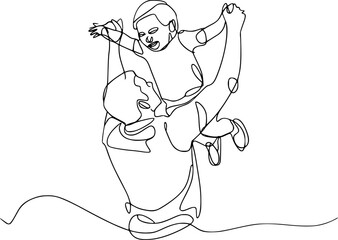 Father Lifting Child in Continuous Line Drawing